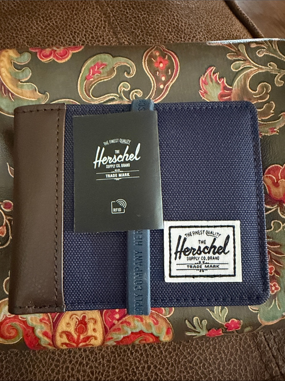 Herschel Supply Company Navy and Brown RFID Card Holder/trifold Wallet